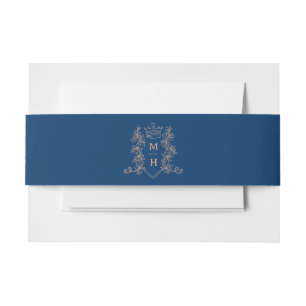 Rose Goldherz-Krone Monogramm dunkelblaue Hochzeit Einladungsbanderole