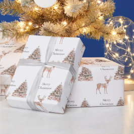 Rose Goldhirsche und Weihnachtsbäume Geschenkpapier