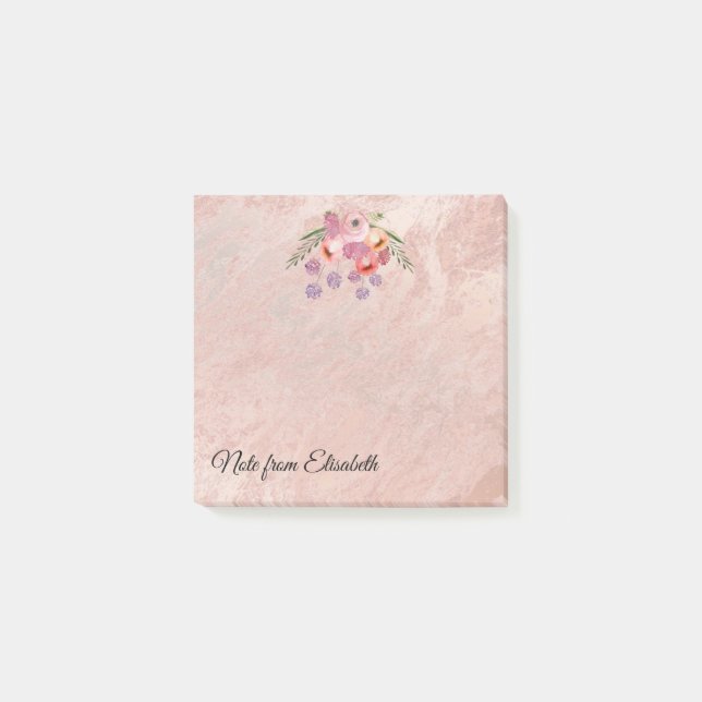 Rose Goldmarmor boho Aquarellblume Post-it Klebezettel (Vorderseite)