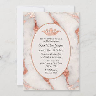 Rose Goldmarmor und Kronquinceñera Einladung