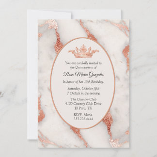 Rose Goldmarmor und Kronquinceñera Einladung