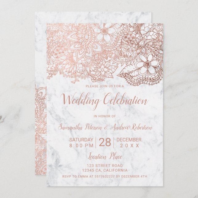 Rose Goldmedaille Blumenmotive Hochzeit Einladung (Vorne/Hinten)