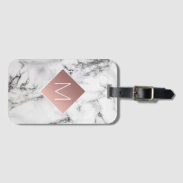 Rose Goldmonogramm auf Schwarz-weißem Marmorstein Gepäckanhänger