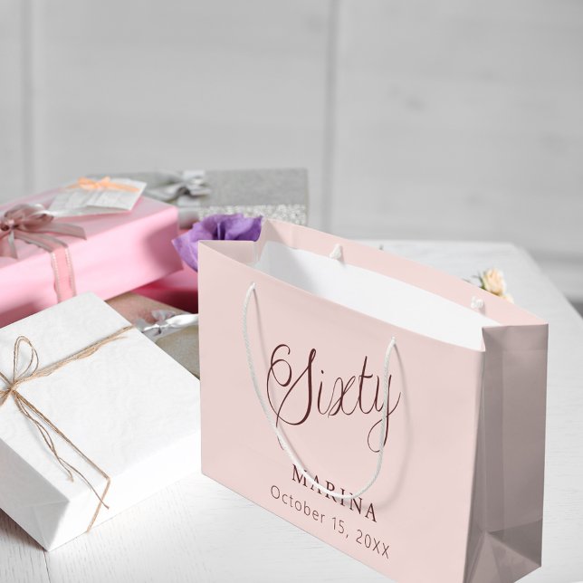 Rose Goldnamenskript 60. Geburtstag Große Geschenktüte (Von Creator hochgeladen)