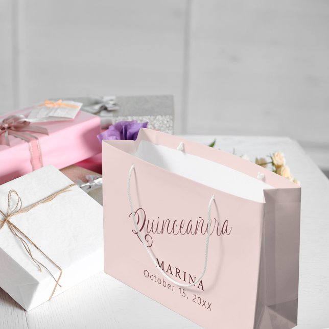 Rose Goldnamenskript Quinceanera Große Geschenktüte (Von Creator hochgeladen)