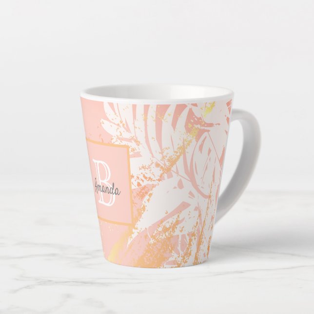 Rose Goldpalme Blätter Monogramm Milchtasse (Rechte Ecke)