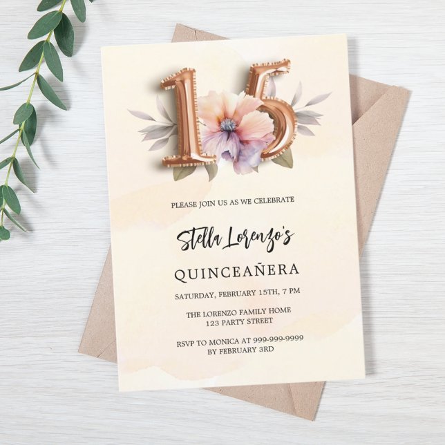 Rose Goldpfirsichblüte Quinceanera Einladung (Von Creator hochgeladen)