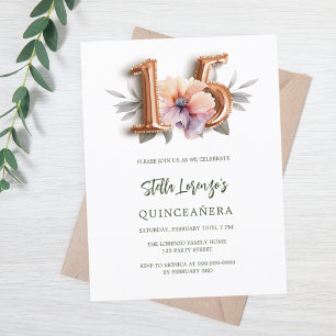 Rose Goldpfirsichgrün Quinceanera Einladungspostkarte