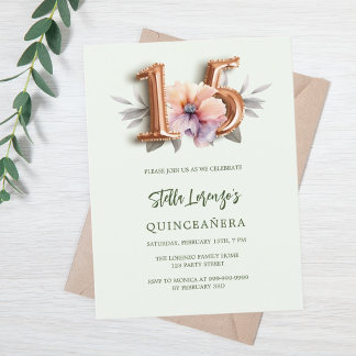 Rose Goldpfirsichgrün Quinceanera Einladungspostkarte