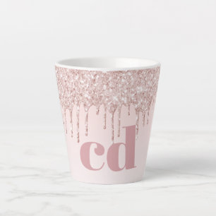 Rose Goldrot Glitzer Monogramm Milchtasse