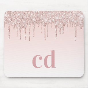 Rose Goldrot Glitzer Tropfen Monogramm Initialen Mousepad