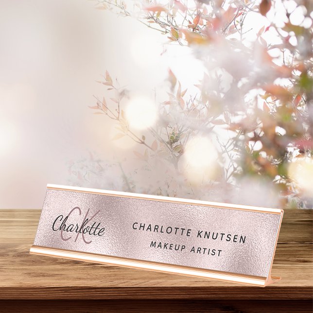 Rose Goldrot Monogram, modern beruflich Schreibtischnamensplakette (Von Creator hochgeladen)