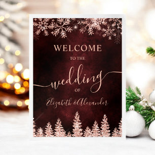 Rose Goldschnee Pine Roter Weihnachtsfest Poster