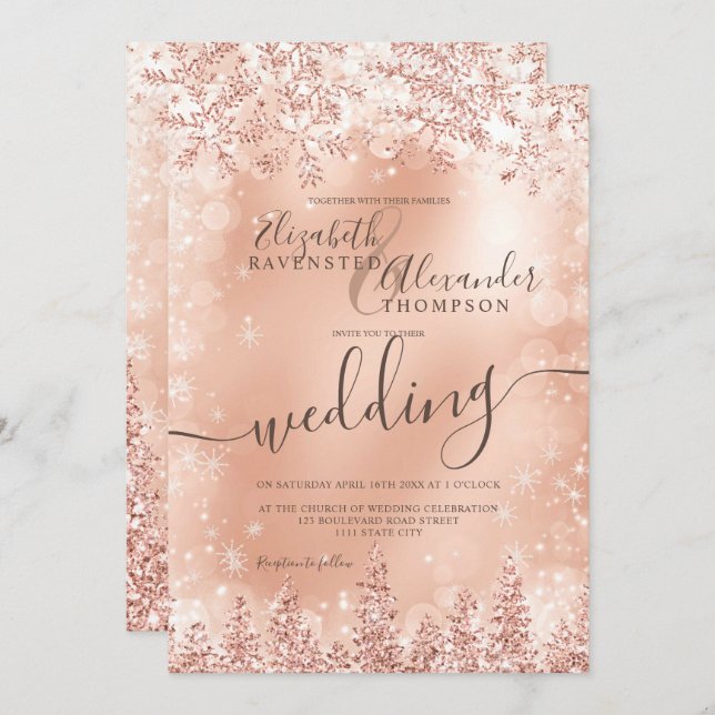 Rose Goldschnee Pine Weihnachtsfest Einladung