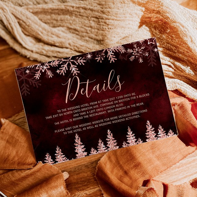 Rose Goldschnee Pinien Rote Weihnachtsdetails Begleitkarte (Rose gold snow pine red Christmas winter details Enclosure Card)