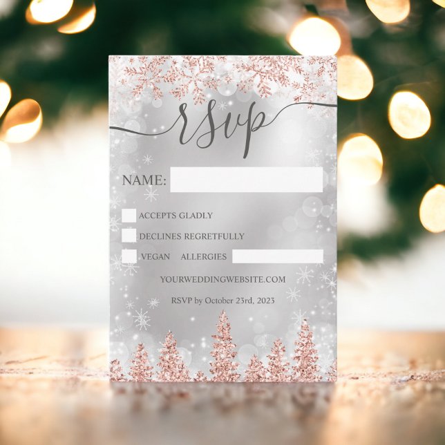 Rose Goldschneekiefer Weihnachten uAwg Einladung (Rose gold snow pine navy Christmas winter rsvp Invitation)