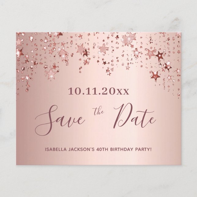 Rose Goldsterne Save the Date zum Geburtstag (Vorderseite)