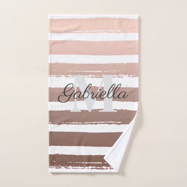 Rose Goldstreifen mit Monogramm Badhandtuch Set (Handtuch)