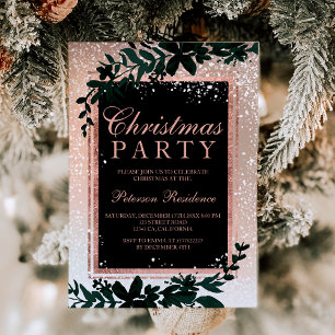 Rose Goldtypografie Blattschnee elegant Weihnachte Einladung