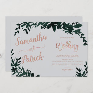 Rose Goldtypografie Blumengrau Hochzeitslandschaft Einladung