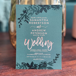 Rose Goldtypografie Blumengrün Einladung