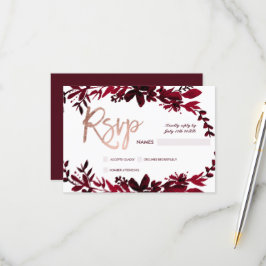 Rose Goldtypografie Blumenrote uAwg Hochzeit RSVP Karte