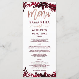 Rose Goldtypografie Blumenrotes Hochzeitsmenü Menükarte