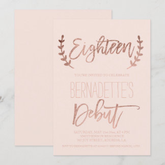 Rose Goldtypografie Debüt 18. Geburtstag Einladung