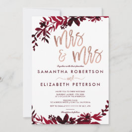 Rose Goldtypografie Florrote Lesbenhochzeit Einladung