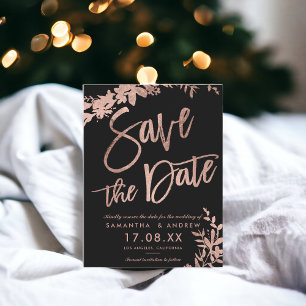 Rose Goldtypografie florschwarz Save the Date Ankündigungspostkarte