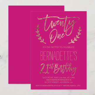 Rose Goldtypografie Neon pink 21. Geburtstag Einladung