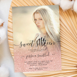 Rose Goldtypografie pink ombre Sweet 16 Foto Einladung