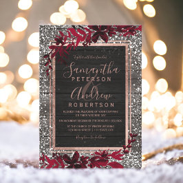 Rose Goldtypografie Rot-Blatt-Schnee-Hochzeit Einladung
