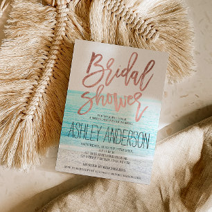 Rose Goldtypografie Strand Foto Brautparty Einladung