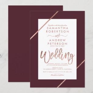 Rose Goldtypografie Streifen Bordeaux Hochzeit Einladung