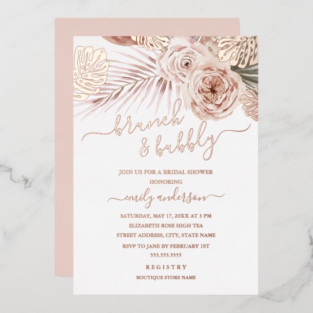 ROSE GOLFFOLIENBRunch und Brautparty Folieneinladung (Vorderseite/Rückseite)