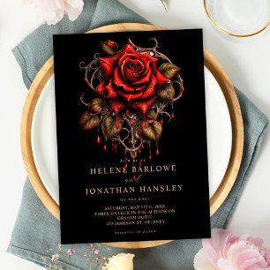 Rose Gothic Floral Black Wedding Einladung