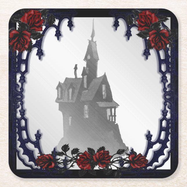 Rose Gothic Mansion Halloween Rechteckiger Pappuntersetzer (Vorderseite)