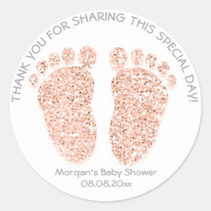 Rose GrayGlitter Feet Baby Shower Gefallen Geschen Runder Aufkleber
