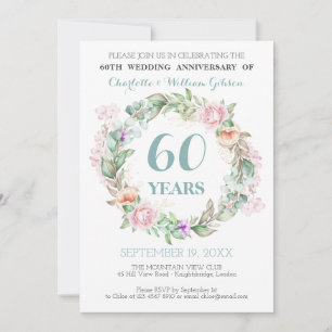 Rose Grüne 60. Diamant Hochzeitstag Einladung