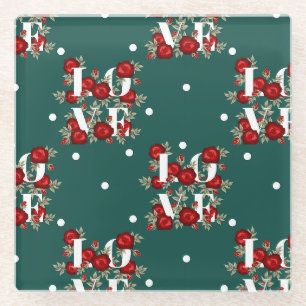 Rose Grüne "Liebe" Design Untersetzer Weihnachten