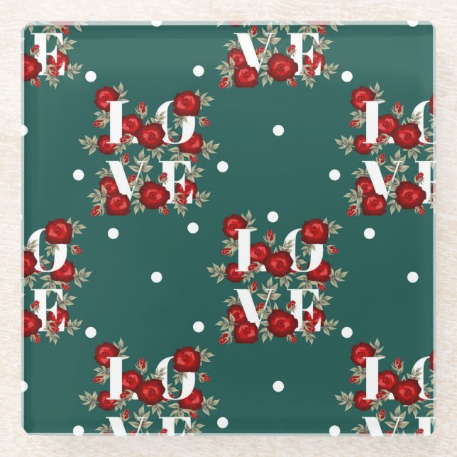 Rose Grüne "Liebe" Design Untersetzer Weihnachten (Vorderseite)