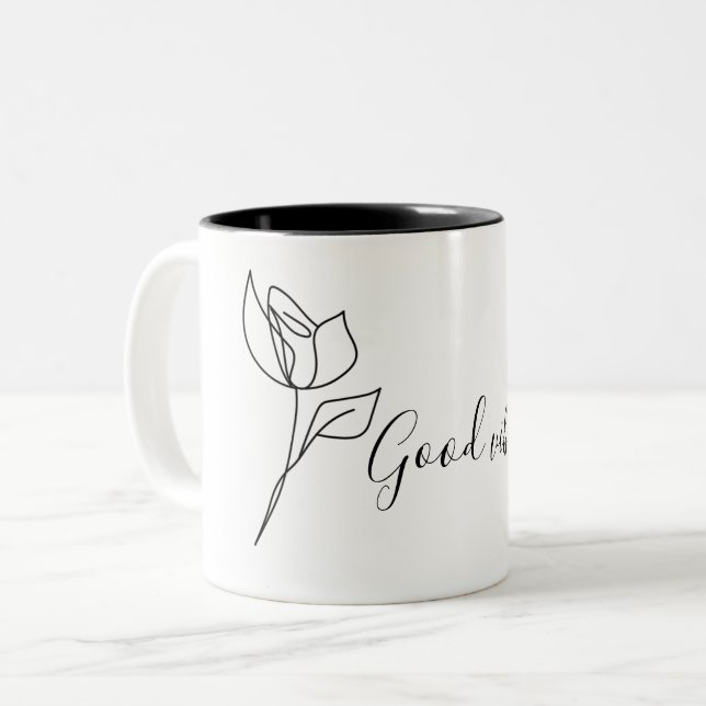 Rose-"Gute Vibes"-Tasse Zweifarbige Tasse (Vorderseite Links)