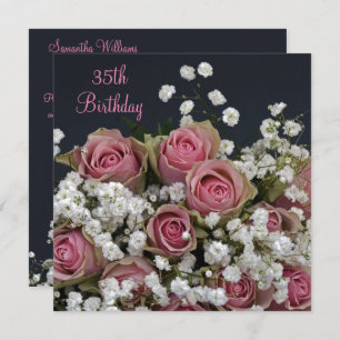 Rose & Gypsophila Bouquet 35. Geburtstag Einladung