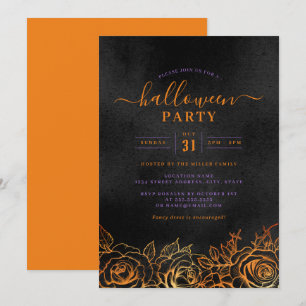 Rose Halloween Orange Schwarz Party Einladung