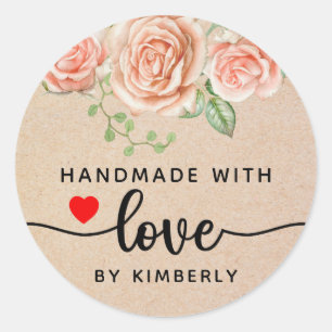 Rose handgefertigt mit Liebe Classic Round Aufkleb Runder Aufkleber