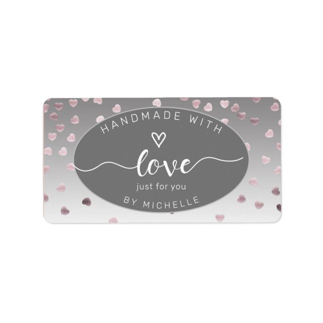 Rose handgefertigt mit Liebe-Monogramm-Quadrat Adressaufkleber (Vorne)