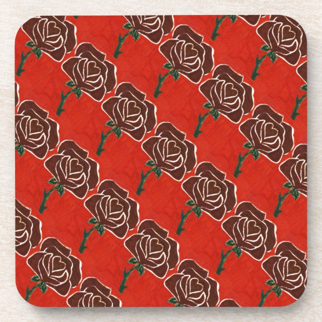 "Rose Heart #7 Tiled Pattern" Blumenmuster Unterse Getränkeuntersetzer (Vorderseite)
