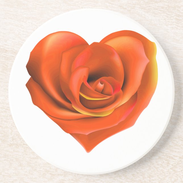 Rose Heart Bright Orange Sandstein Untersetzer (Vorne)