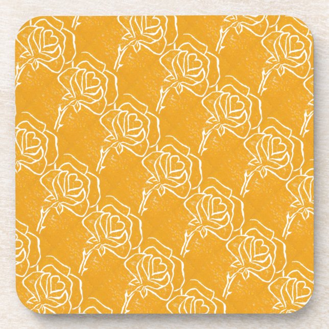 "Rose Heart Yellow Tiled Image" Floral Untersetzer (Vorderseite)